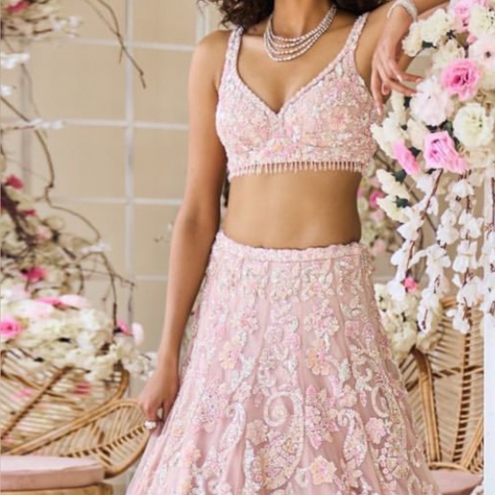 Seema Gujral Pink Embroidered Lehenga Set